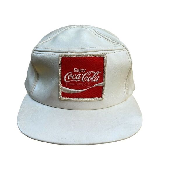 Rare Vtg‎ 80's 90's Coca-Cola Trucker Snapback Hat Cap White Leather Rare